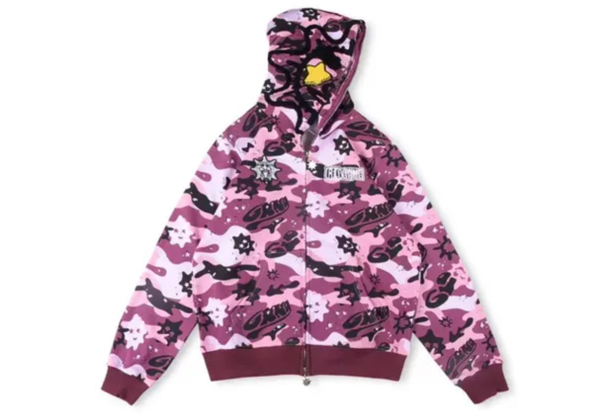 Glow gang purple camo hoodie graphic