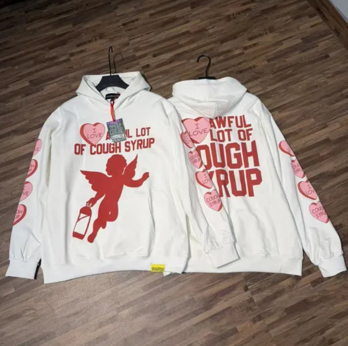 Awful lotta cough syrup heart baby angel print hoodie