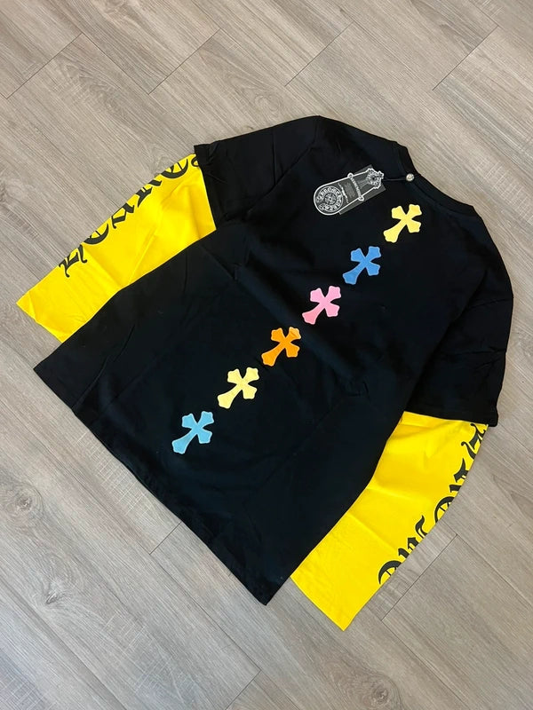 Black and yellow cross long sleeve chrome print
