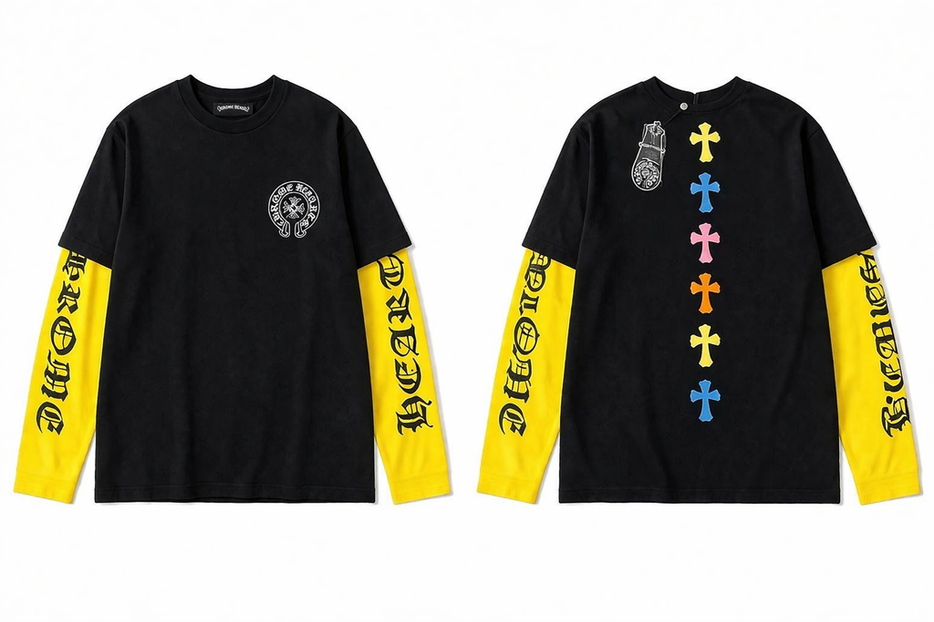 Black and yellow cross long sleeve chrome print